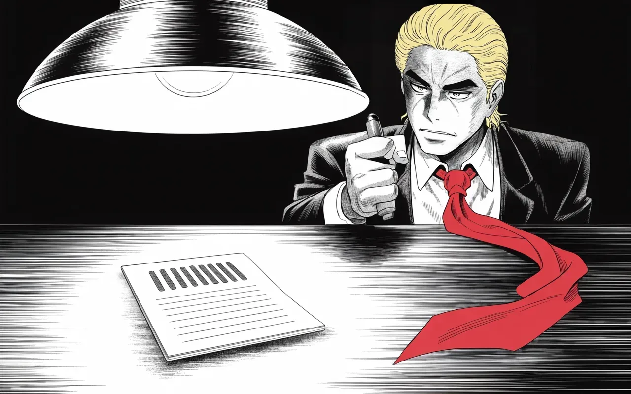 Manga panel 3 of 4, Week 327 “1 Down, 9 to Go”: The seventeenth. A congressman who voted to impeach him announces he will not run again, and the office publishes five words.