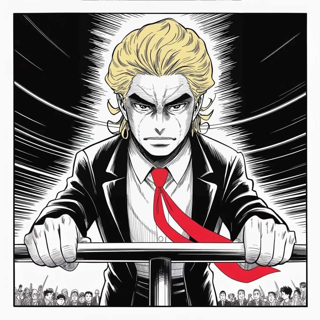 Manga panel 4 of 5, Week 330 “Just Landed in Iowa”: Des Moines, the ninth of October. The biggest crowd since the exile began, and the one thing the audit never had to prove.