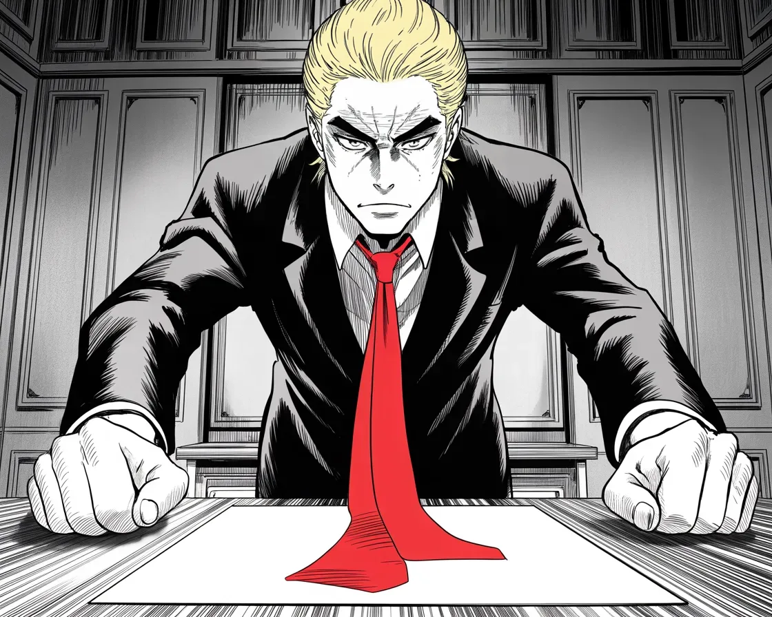 Manga panel 2 of 4, Week 334 “All Eyes on Fairfax”: The result lands before dawn, and within the hour the office publishes who won it.