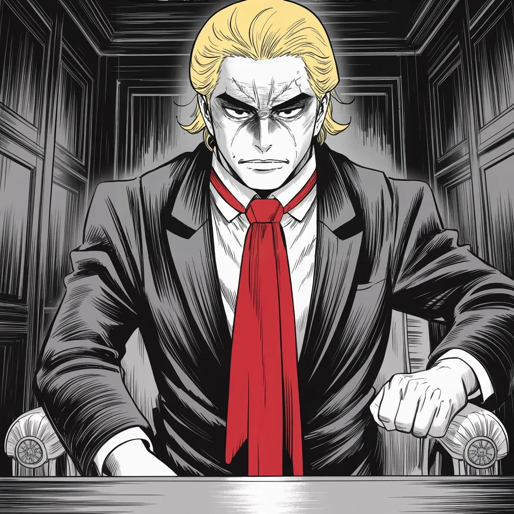 Manga panel 2 of 5, Week 338 “Very Stupid, Or Very Corrupt”: He has the ratings, he says, and the offer stands: put him on television and let somebody argue the election with him. Nobody takes it.