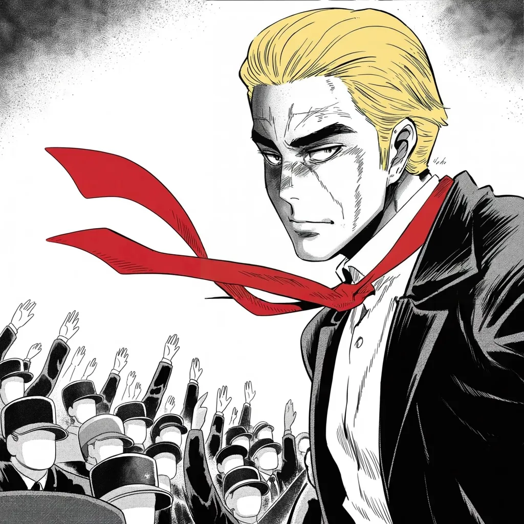 Manga panel 3 of 5, Week 339 “The Broken Old Crow”: Four words to a state he is not standing in. The crowd is the one part of the machine that still answers on its own.