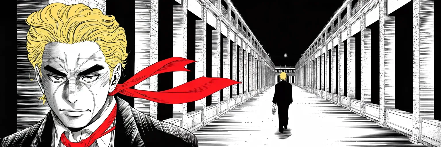 Manga panel 5 of 5, Week 342 “One Year In”: The year turns with a date circled in it. In six days he is due to stand in front of the press for the first time since the ban.