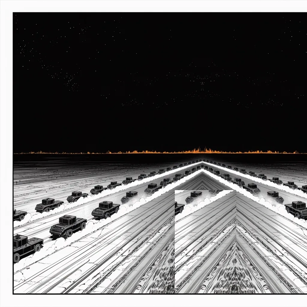 Manga panel 2 of 5, Week 350 “The Last Scroll”: In the dark before dawn on the twenty-fourth, the invasion begins.