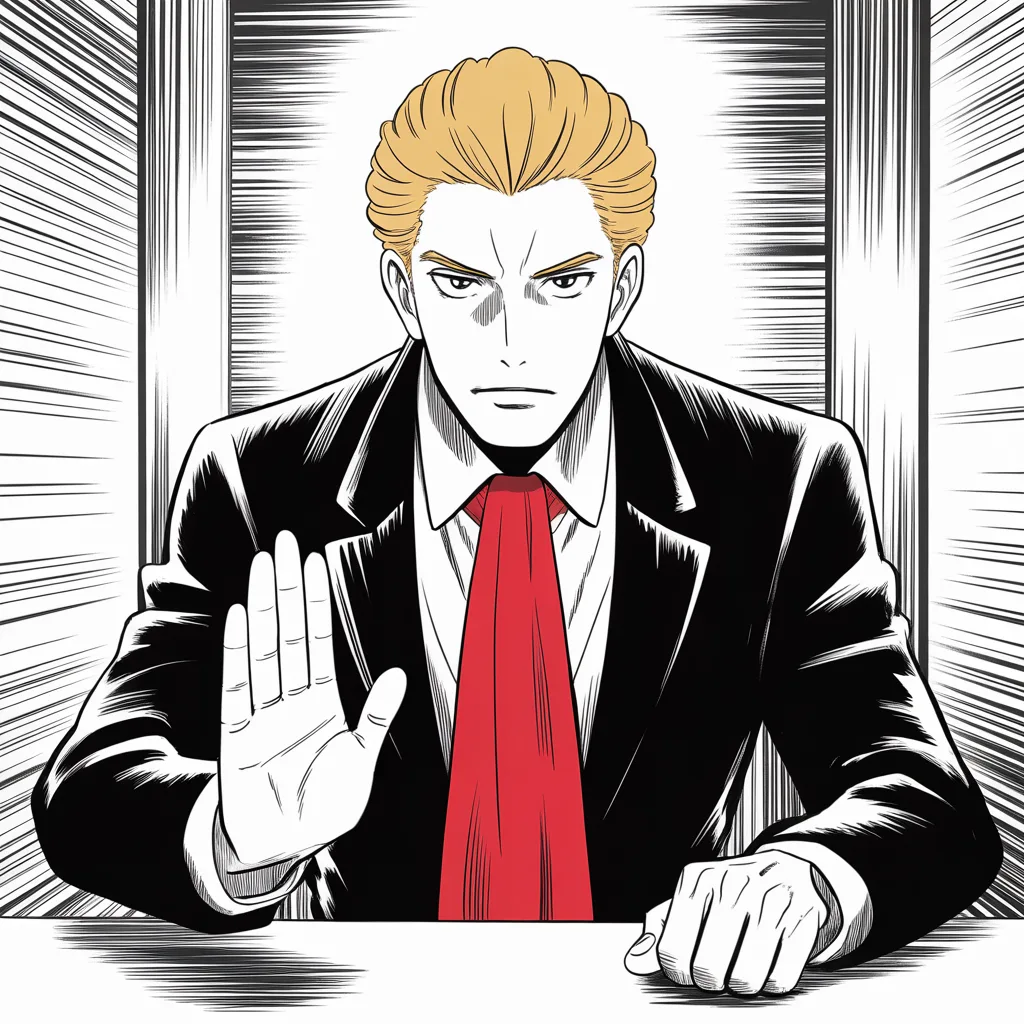 Manga panel 2 of 5, Week 358 “Never Going Back”: Asked on television if he will go back through the reopened door, he says no — he is staying with his own. The refusal is the announcement.