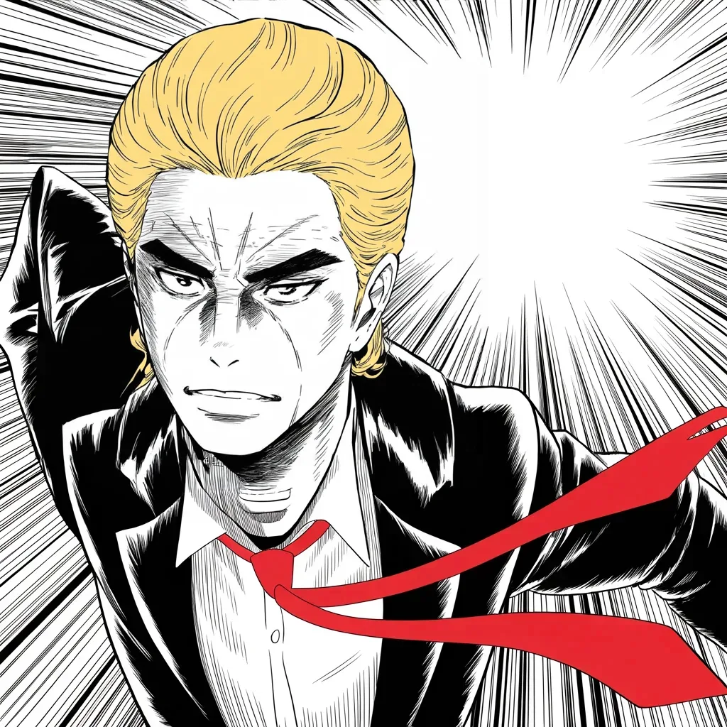 Manga panel 2 of 5, Week 359 “I'M BACK”: The return, in capitals: two words and the old private joke. After sixty-eight weeks of scrolls and silence, the balloons are back on.