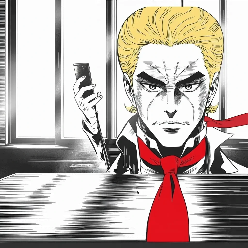 Manga panel 3 of 5, Week 359 “I'M BACK”: Morning brings the scoreboard: his network sits at number one in the app store, and he holds the ranking up like a trophy.