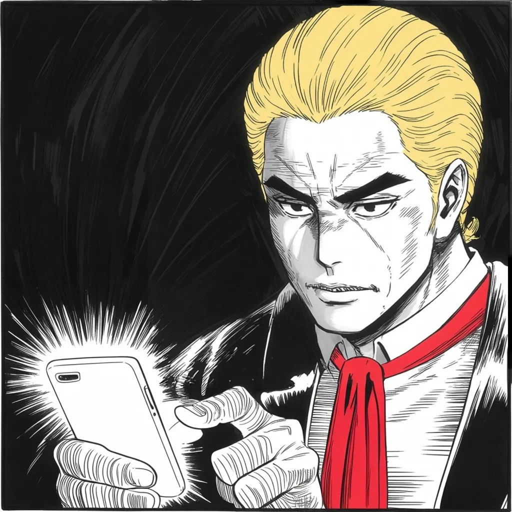 Manga panel 4 of 5, Week 359 “I'M BACK”: By the first of May the old war voice is back at full volume: every grievance of the exile years restated in one post, ending where it always ends — the election.