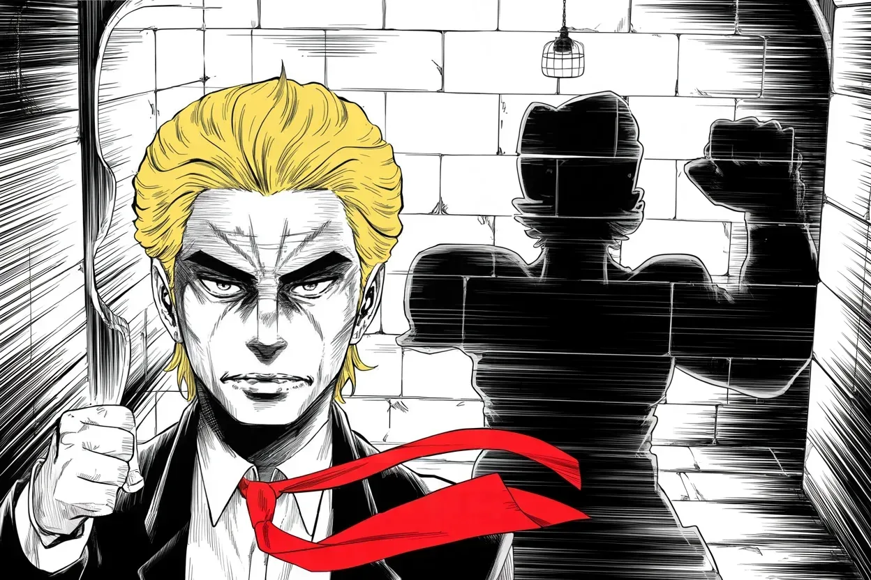 Manga panel 3 of 4, Week 364 “Enjoy Your Day”: One of his own is taken in shackles for defying the committee's summons. The chronicle marks the date: the fortress has started losing men.