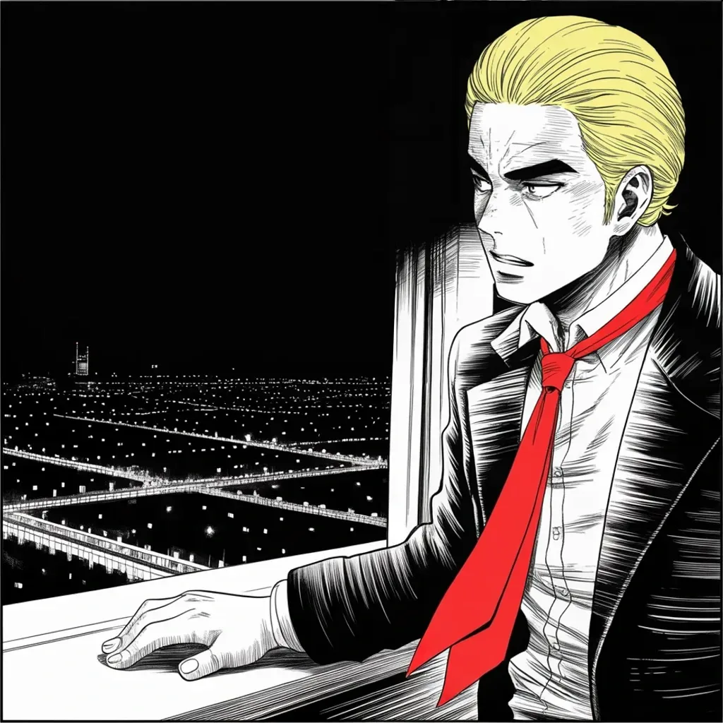 Manga panel 4 of 5, Week 366 “Equal Time”: Past midnight on the revival-tour leg, the line he keeps from the pulpit stays with him at the window: not government — God.