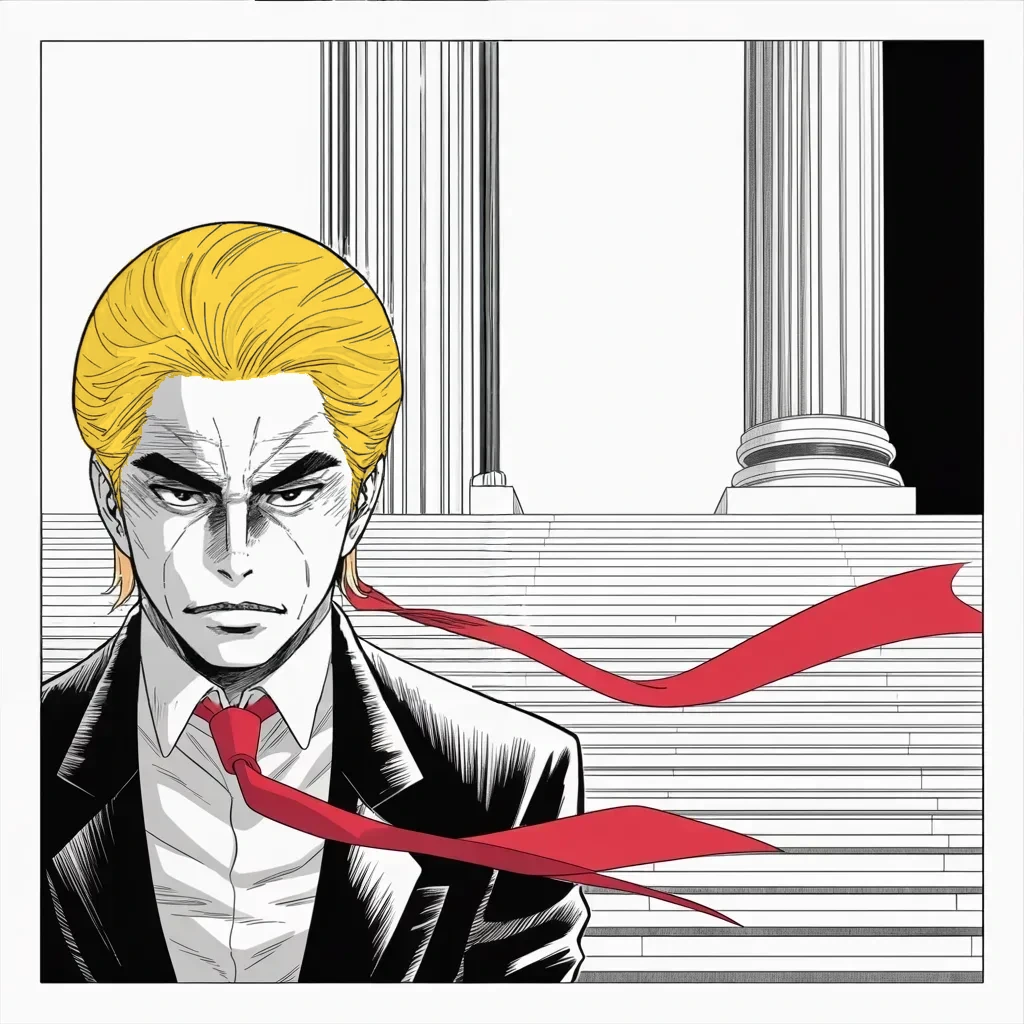 Manga panel 2 of 5, Week 367 “The Crown Jewel”: Thursday brings the first trophy from the court he built: the gun ruling. Elections, he reminds the record, have consequences.
