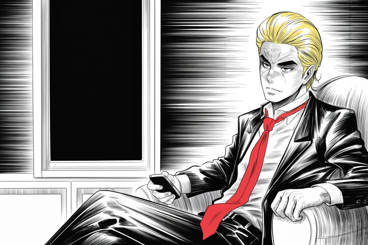 Manga panel 2 of 4, Week 370 “Out of Love and Respect”: Just before midnight the phone glows once more: inflation, inflation, inflation — all of it, he types into the dark, so avoidable.