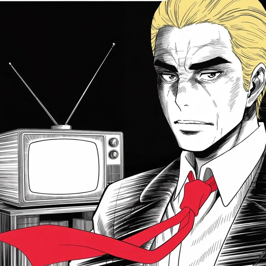 Manga panel 3 of 5, Week 371 “This Will Not Be Easy”: Prime time, and the committee plays the outtakes. Past midnight he asks the dark the only question he has left — is he supposed to be happy?