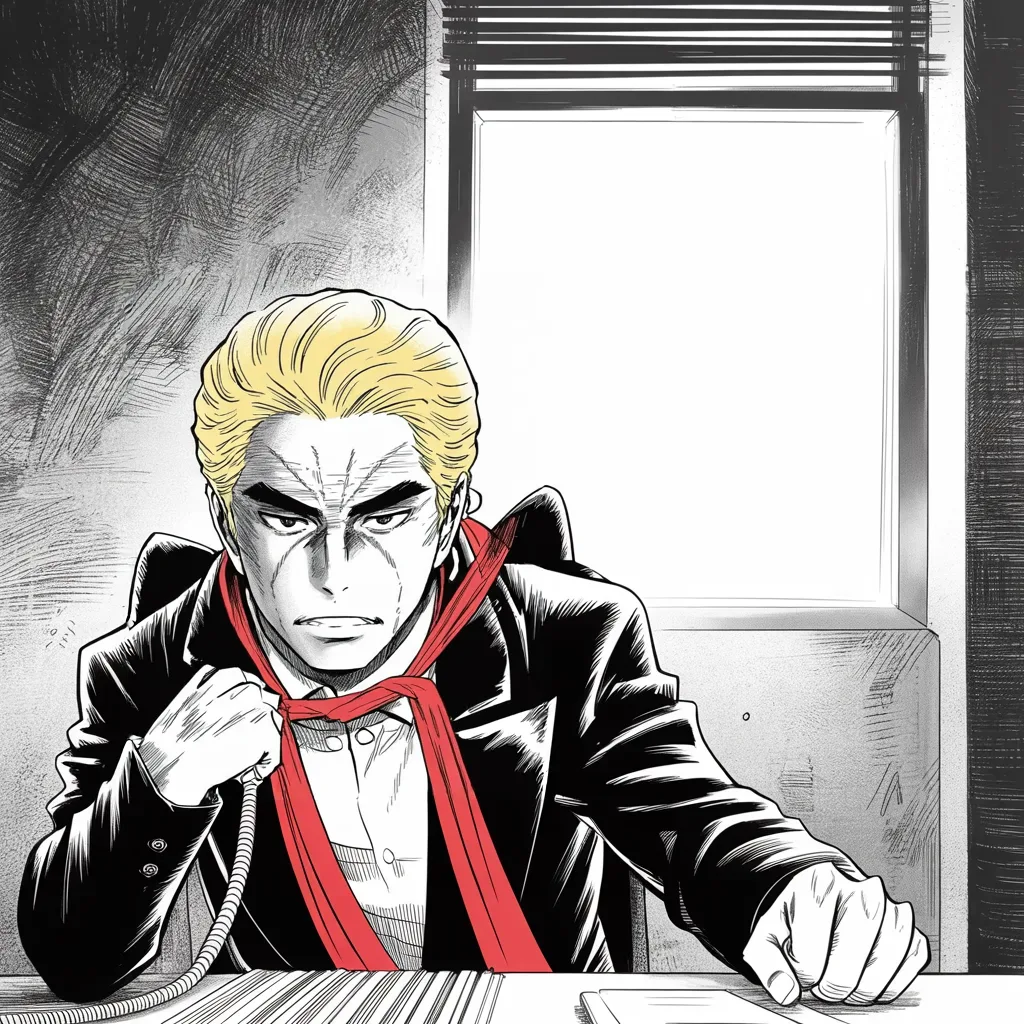 Manga panel 2 of 5, Week 374 “Four Hundred and Forty Times”: From the tower he calls the raid a horrible thing, the work of a banana republic — the first counterattack of a wounded man.