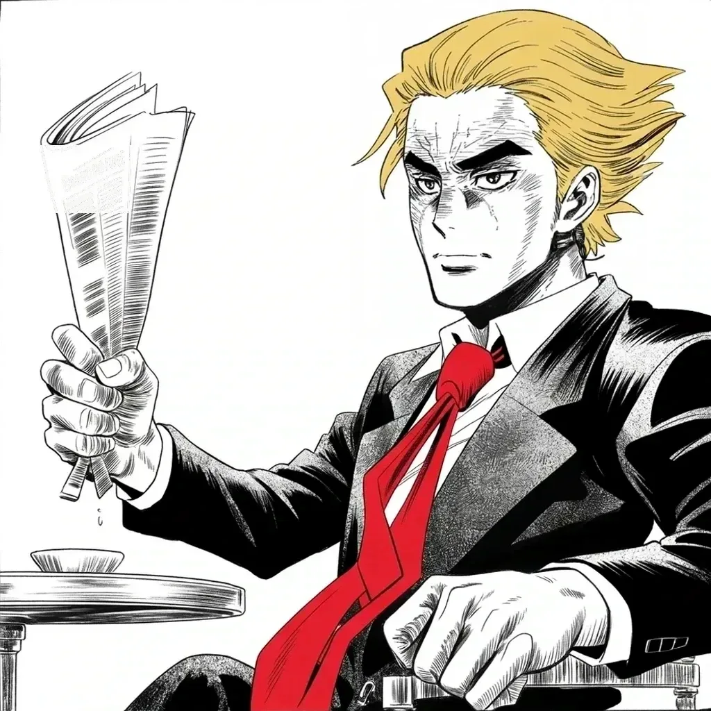 Manga panel 2 of 5, Week 377 “The Photograph”: His breakfast-table verdict on the famous photograph: the agents dumped the papers on the floor themselves and photographed their own mess. Lucky, he adds, that he declassified.