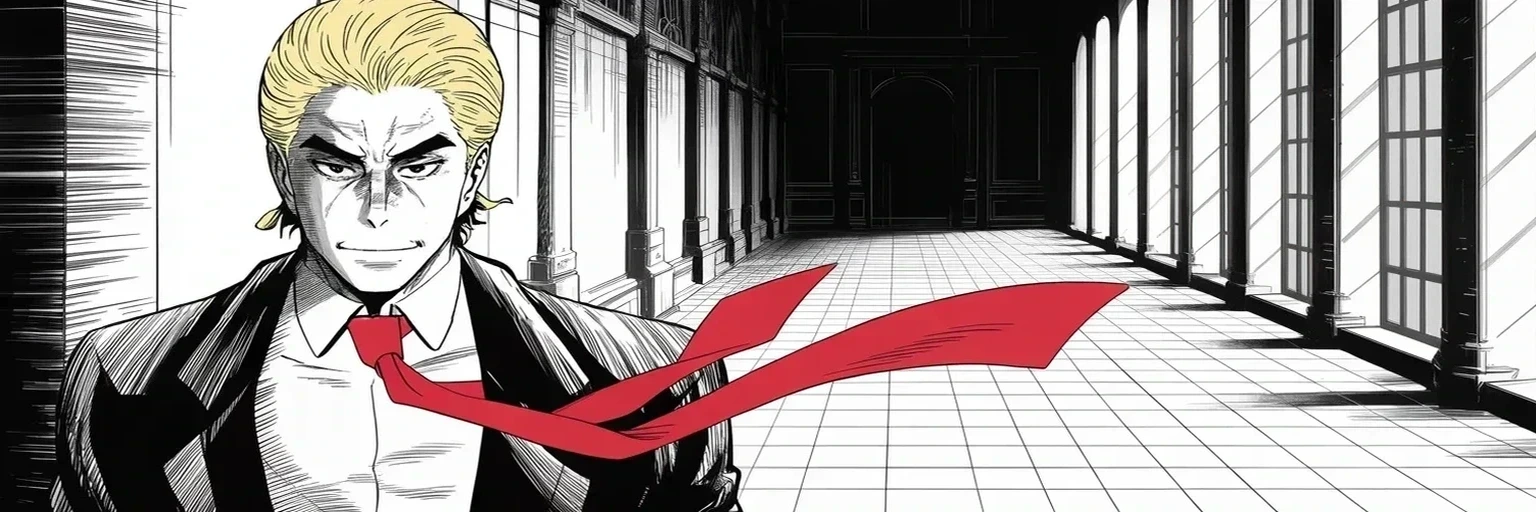 Manga panel 5 of 5, Week 377 “The Photograph”: Labor Day: the judge grants a special master — an outside eye over everything the agents carried out. For the first time in the whole hunt, a shield holds.