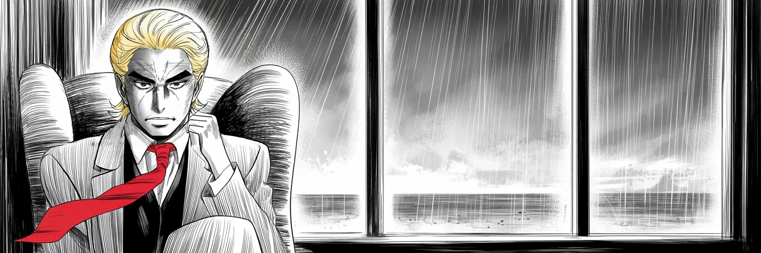 Manga panel 1 of 4, Week 380 “The Name Itself”: Wednesday opens with the old empire threatening nuclear weapons, and he says the number out loud: this could end up being World War Three.