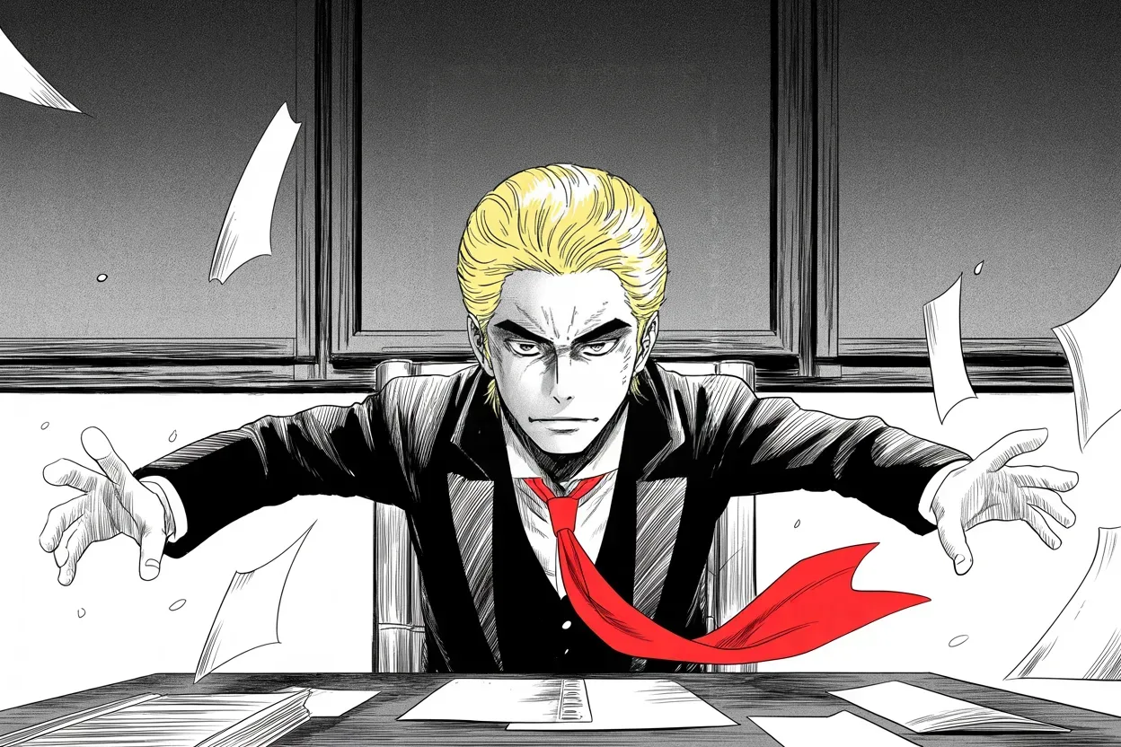 Manga panel 3 of 4, Week 380 “The Name Itself”: His answer lands within the hour at full volume: another witch hunt, brought by a politician who needed her poll numbers moved.