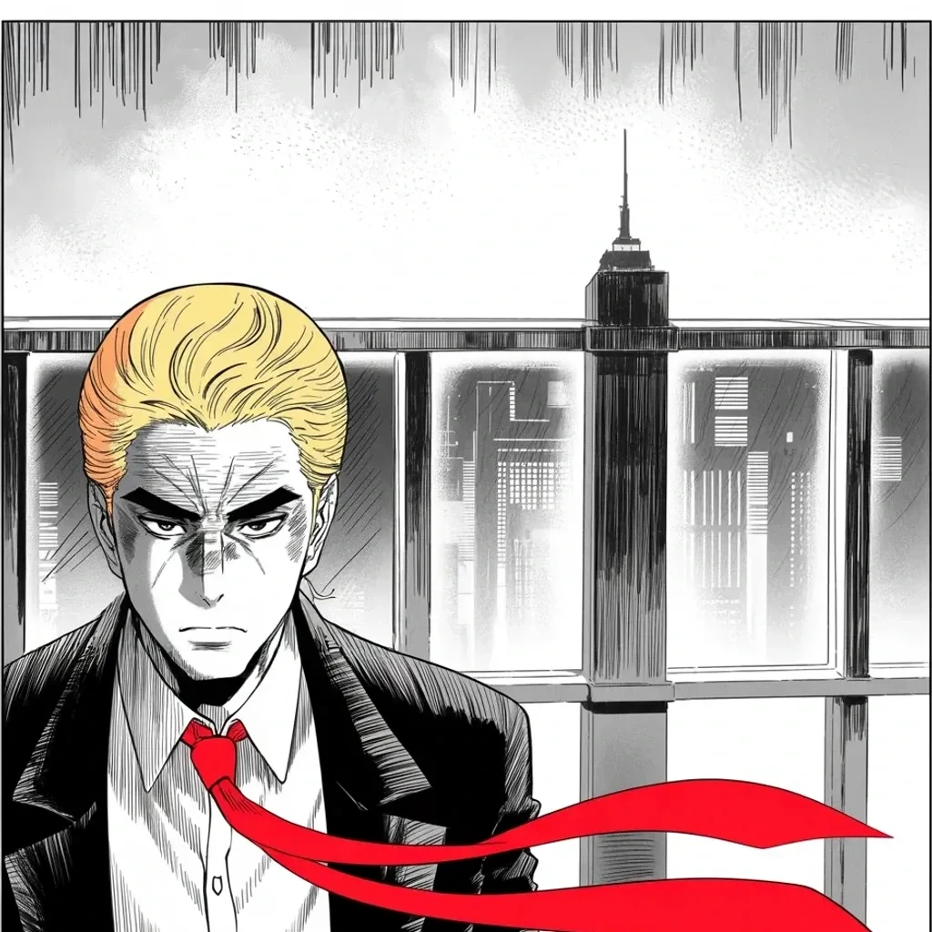 Manga panel 2 of 5, Week 381 “The Greatest Show on Earth”: While the storm comes ashore, a pipeline burns under a far-off sea. He counsels the country's leadership to stay cool, calm, and dry about the sabotage.