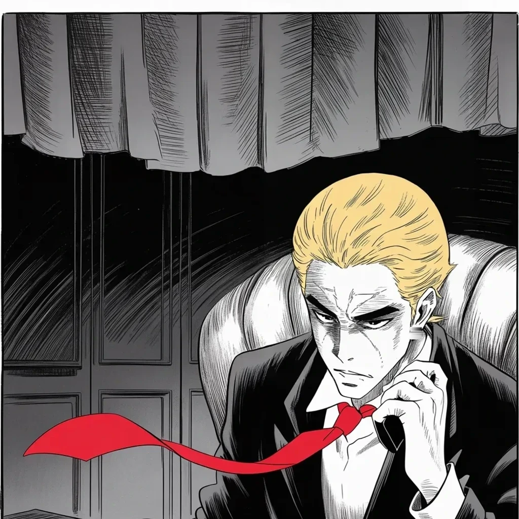 Manga panel 3 of 5, Week 381 “The Greatest Show on Earth”: Friday evening he turns on the leader of his own party's Senate — the Broken Crow — and before the night is out he writes that the man has a death wish.