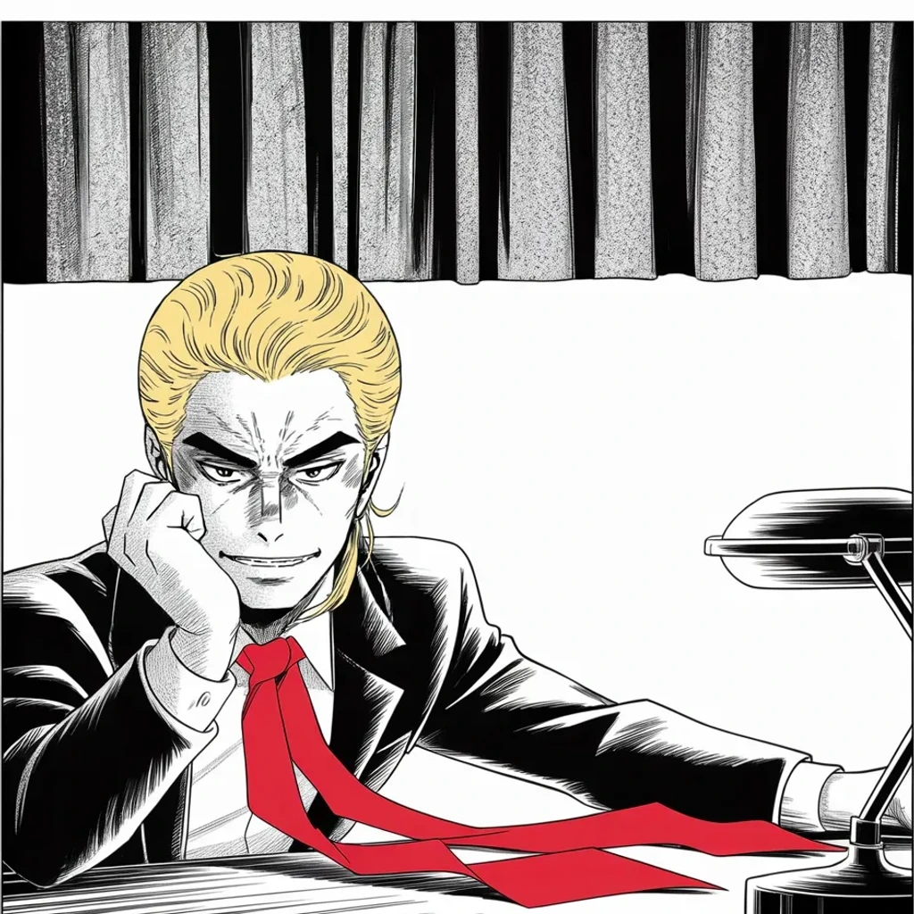 Manga panel 4 of 5, Week 387 “The Wave That Never Came”: Thursday night the real war opens — not against the other party, but against the governor the press has crowned, and the empire of newspapers crowning him.