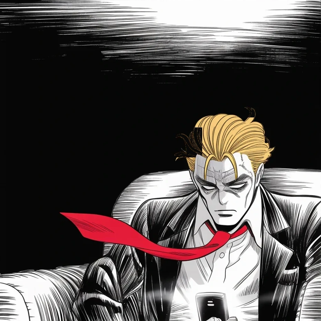 Manga panel 4 of 5, Week 392 “Ninety-Nine Dollars”: The weekend between: the committee is drafting its last act, and in the dark he tells himself what the hunt is really for.