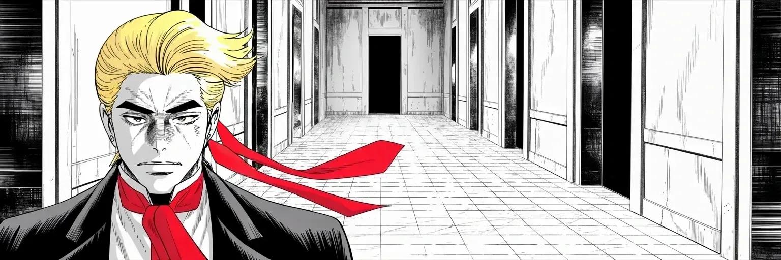 Manga panel 5 of 5, Week 392 “Ninety-Nine Dollars”: Monday the committee's last act: it refers him to prosecutors — the first former president in the history of the republic. With darkness, he answers, comes light.