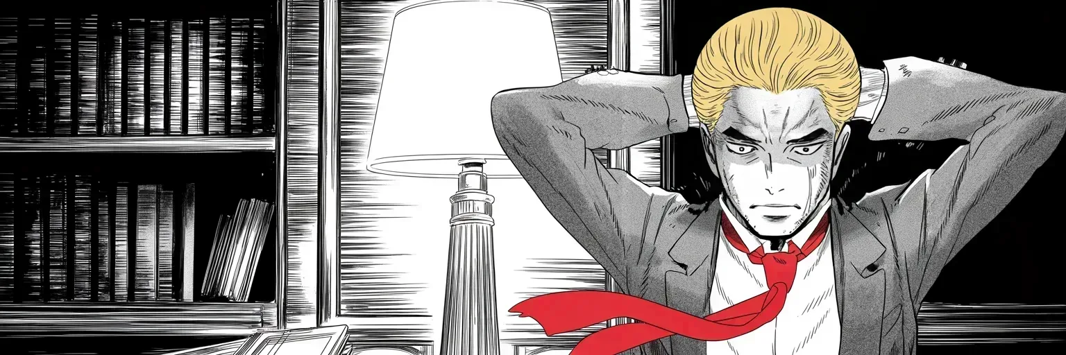 Manga panel 1 of 4, Week 394 “The Returns”: Between the holidays a small victory: the committee, dissolving, withdraws its subpoena. The subpoena, he announces, is dead.