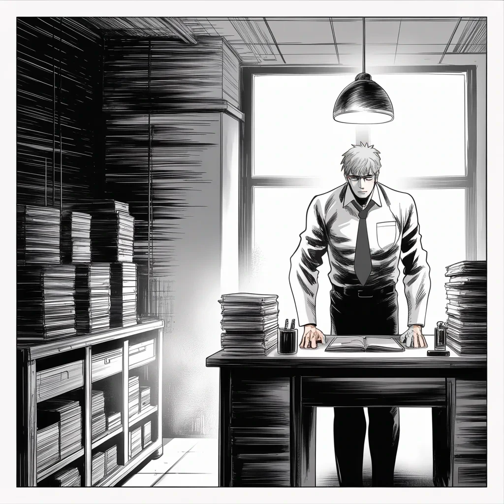 Manga panel 3 of 5, Week 399 “Stormy”: Downtown, the prosecutor reads on. From the palace comes advice across the distance: solve the murders instead, and leave the old case alone.