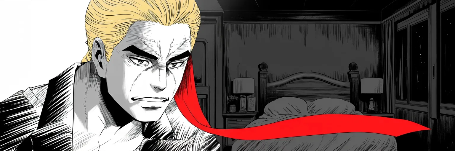 Manga panel 1 of 5, Week 400 “Play by Play”: The week opens past midnight, on the old wound: a complete and total weaponization of law enforcement, staffed — he is certain — by his enemies' own lawyers.