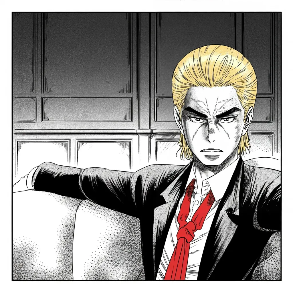 Manga panel 2 of 5, Week 400 “Play by Play”: Tuesday night, the usurper's address to the nation — and he settles onto the couch to call the play by play. First note: the Speaker of the House is fighting sleep.