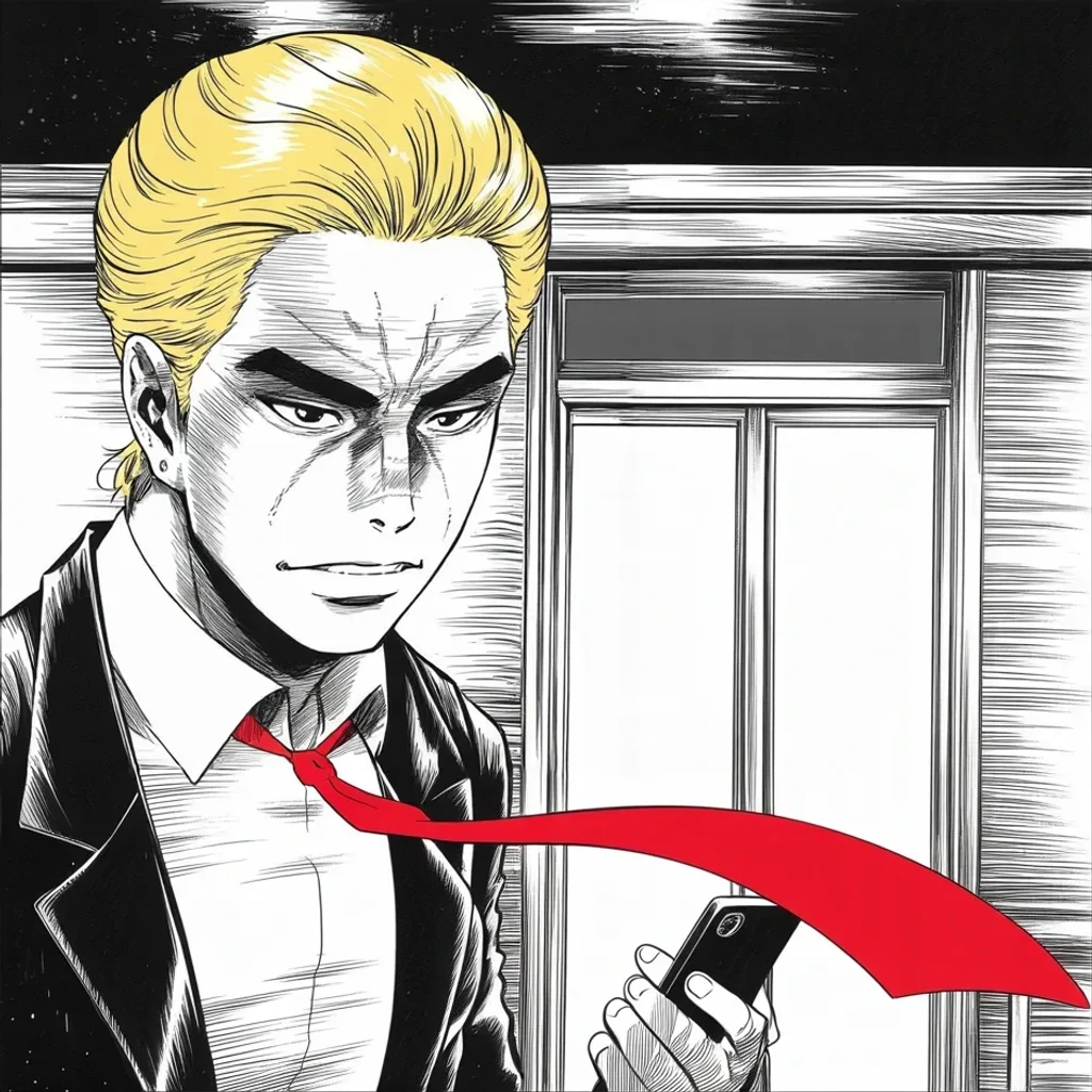 Manga panel 2 of 5, Week 405 “Tuesday”: Saturday, five minutes to seven in the morning: page one. The nation is third world and dying, the American dream is dead. Thirty-one minutes later comes page two.