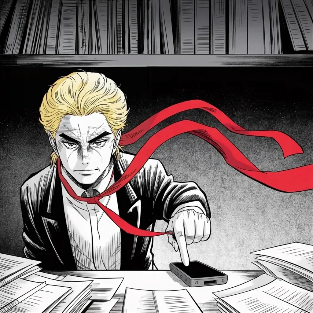 Manga panel 4 of 5, Week 405 “Tuesday”: Sunday night he turns the whole accusation inside out: it is the district attorney of Manhattan who is breaking the law, and the prosecution itself that is the interference.