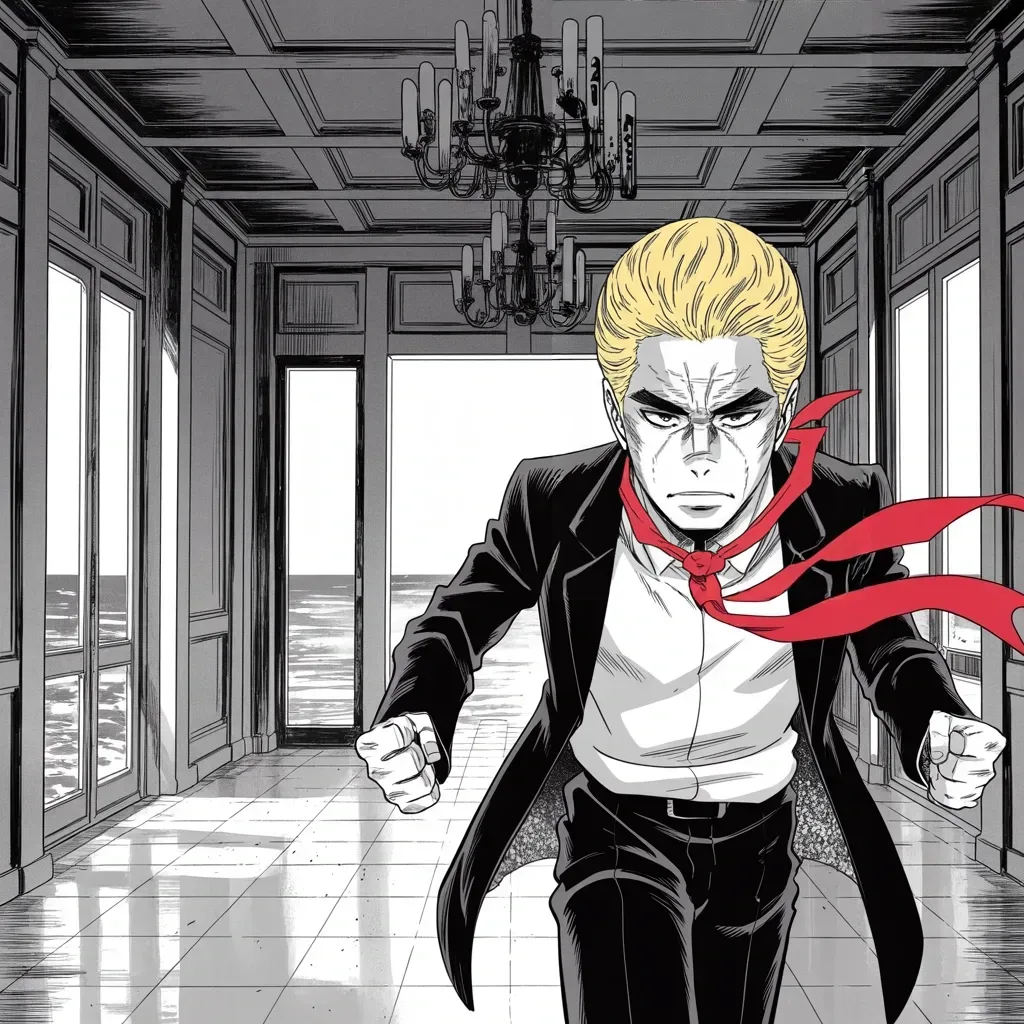 Manga panel 4 of 5, Week 407 “Indicated”: Friday the counterattack: they have lied, cheated, and stolen, but now they have gone too far. The palace hallway rings with it.