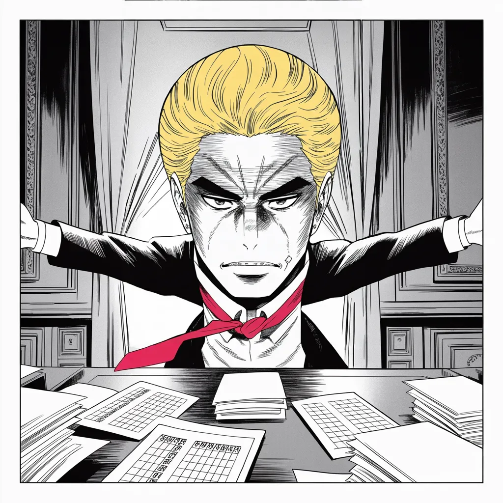Manga panel 4 of 5, Week 408 “The Arrest”: By Wednesday the arrest has become a triumph: ten million dollars raised, his best polls ever — perhaps, he decides, the best day in history.