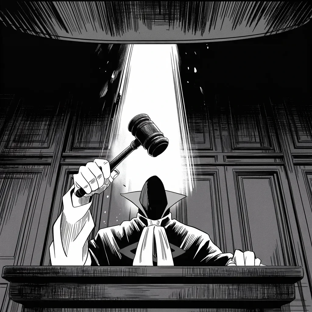 Manga panel 2 of 5, Week 413 “Victory Lap”: The jury is back in under three hours: liable, for sexual abuse and for defamation — five million dollars, owed to the writer he said he had never met.