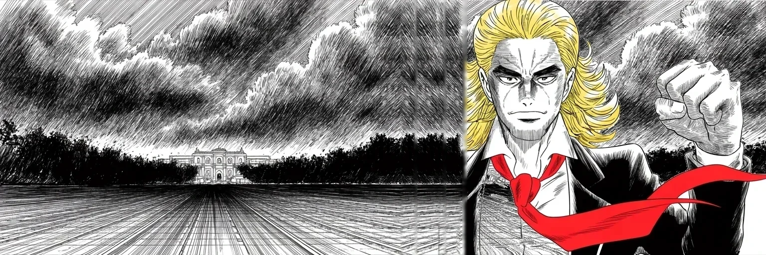 Manga panel 5 of 5, Week 413 “Victory Lap”: Monday the long-awaited report on the hunt's origins lands: it should never have been opened. One word thunders back over the palace lawn — treason. In Florida, the other hunt only deepens.