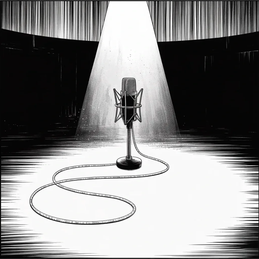 Manga panel 2 of 5, Week 415 “The Red Button”: Wednesday evening the governor in his shadow declares for president, by voice alone on an audio stream. The stream crashes under the crowd, and for long minutes the launch is dead air.