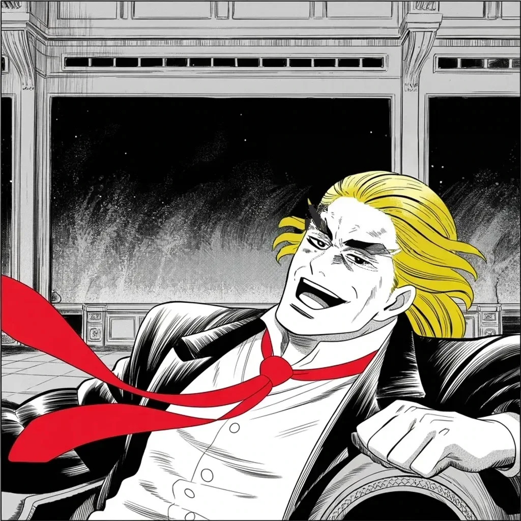 Manga panel 4 of 5, Week 415 “The Red Button”: By nine he has his verdict on the rival's launch and the night belongs to him: wow — a disaster. The whole campaign will be a disaster. Watch.