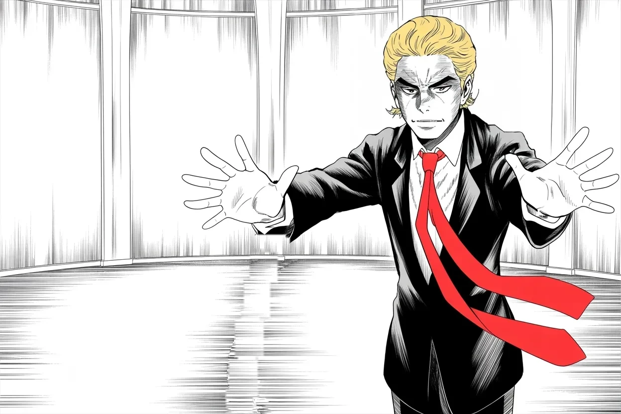 Manga panel 3 of 4, Week 416 “The Tape”: Friday the old courtier is cleared in his own documents matter, and the grievance writes itself: that's great — but when is HE going to be fully exonerated? He is at least as innocent.
