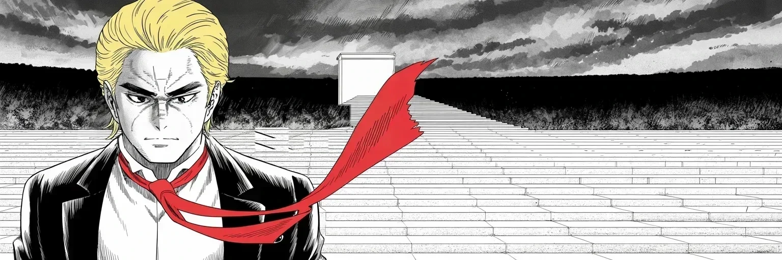 Manga panel 4 of 4, Week 416 “The Tape”: Monday he roars the question at the storm: how can they possibly charge him? The week's last story answers sideways — a drained pool, a flooded room of surveillance servers. In three days, the answer.
