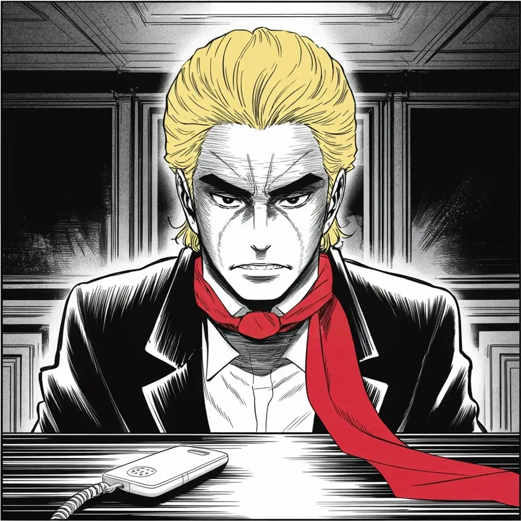 Manga panel 2 of 5, Week 417 “Thirty-Seven Counts”: Thursday at seven the call comes, and he announces it himself before the state says a word: indicted, he writes — seemingly over the boxes hoax.