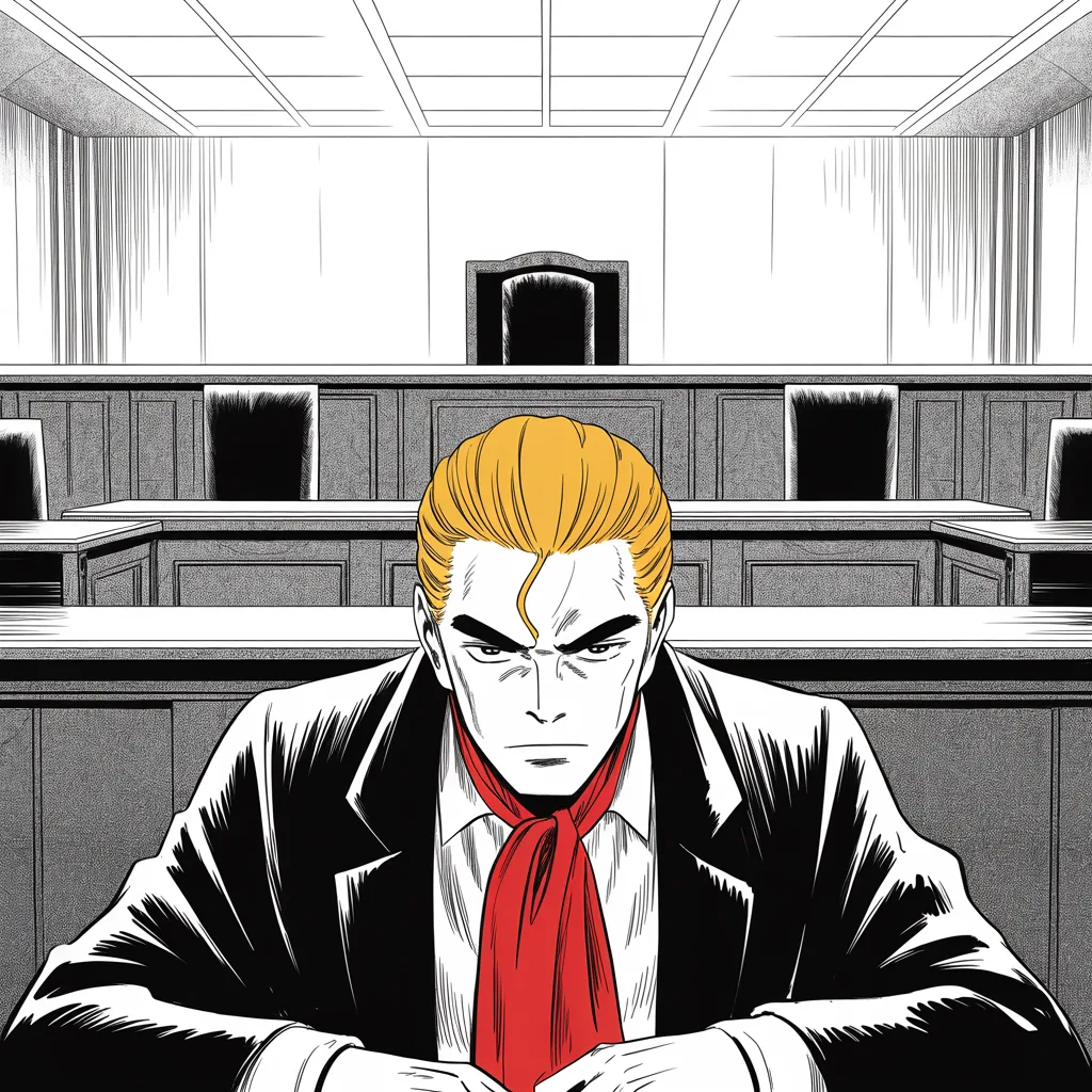 Manga panel 3 of 5, Week 418 “Espionage”: In the federal courtroom he is processed like any defendant — fingerprints taken, no photograph — and the plea to all thirty-seven counts is not guilty.