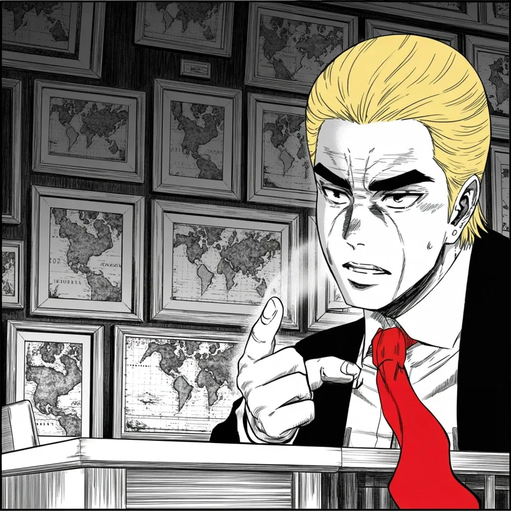 Manga panel 3 of 5, Week 421 “Powder”: He demands the security tapes — the White House kind, like the ones he says he happily handed over.