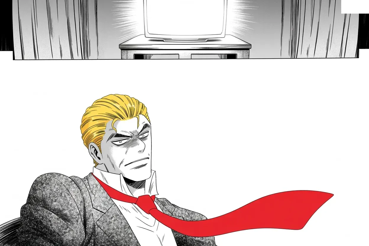 Manga panel 2 of 4, Week 422 “Down the Tracks”: Thursday the powder investigation closes, unsolved, eleven days old; his own cases do not close.