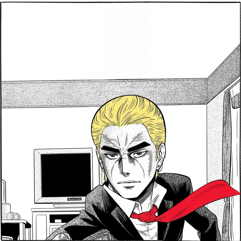 Manga panel 4 of 5, Week 426 “The Net”: Monday morning he roars at the leaks from Georgia: the district attorney, he says, wants desperately to indict him over a perfect phone call.