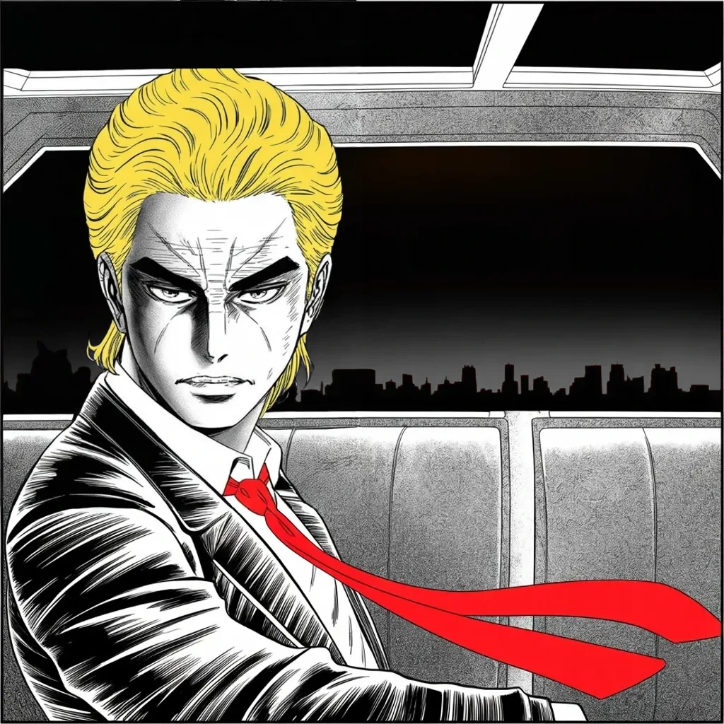 Manga panel 3 of 5, Week 428 “The Mugshot”: The fourth surrender of the year rolls through Atlanta at dusk, toward a jail with a name older than the charges.