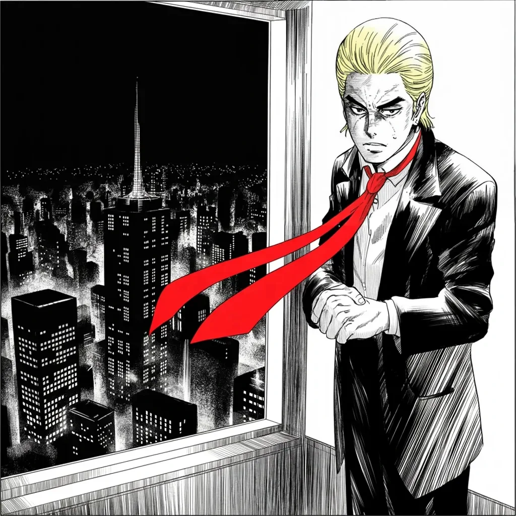 Manga panel 4 of 5, Week 429 “The Poster”: Georgia is only one front. In New York the ledger case waits — no jury, he protests, no rights, no anything.