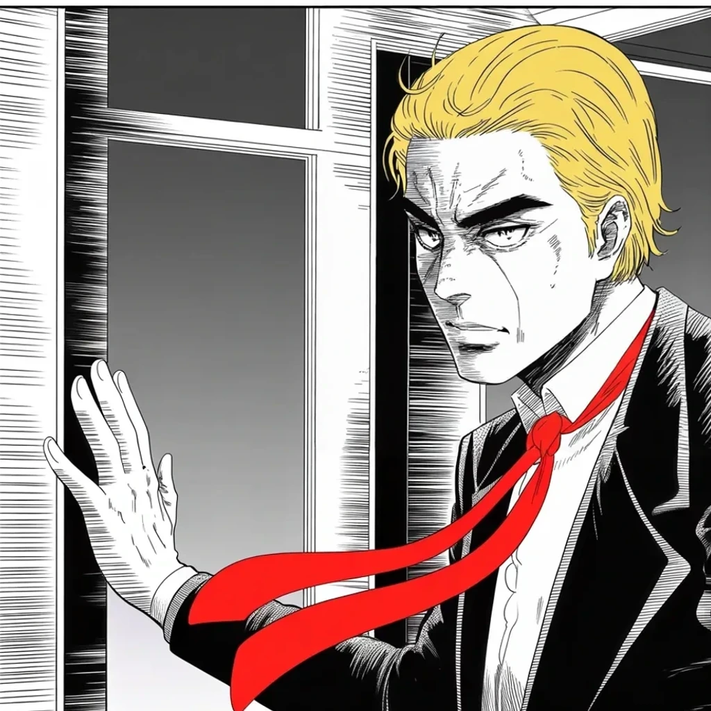 Manga panel 3 of 5, Week 430 “Zero Credibility”: The same Friday, an old retainer of the trade war is sentenced to prison for his silence. He blesses him like a fallen soldier.
