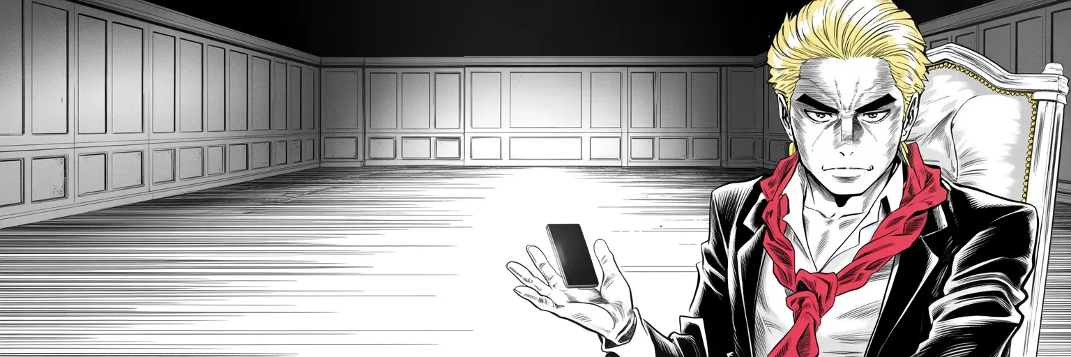 Manga panel 5 of 5, Week 431 “Pandora's Box”: In Texas an ally survives impeachment — saved, by the exile's own account, by the platform resting in his palm like a sceptre.