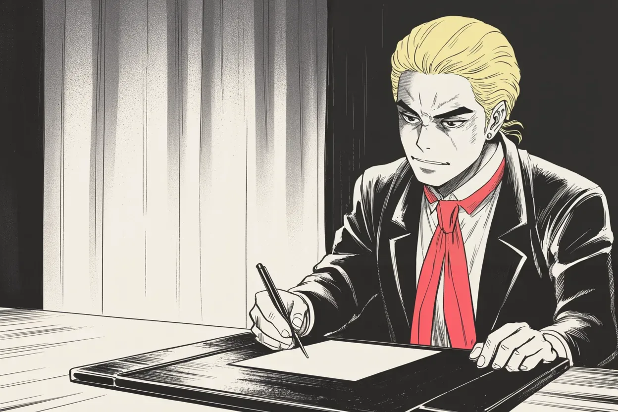 Manga panel 3 of 4, Week 435 “The Trophy”: The throne's machinery turns through the trial week: a desert ally is anointed for the Senate with the full formula, complete and total.